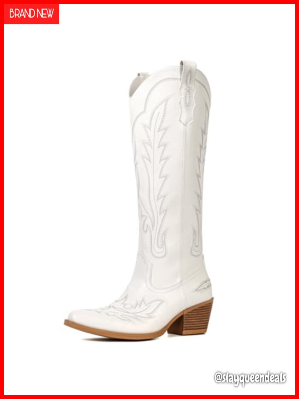 Knee High Cowboy Boots Snip Toe Faux Leather Pull-On Western